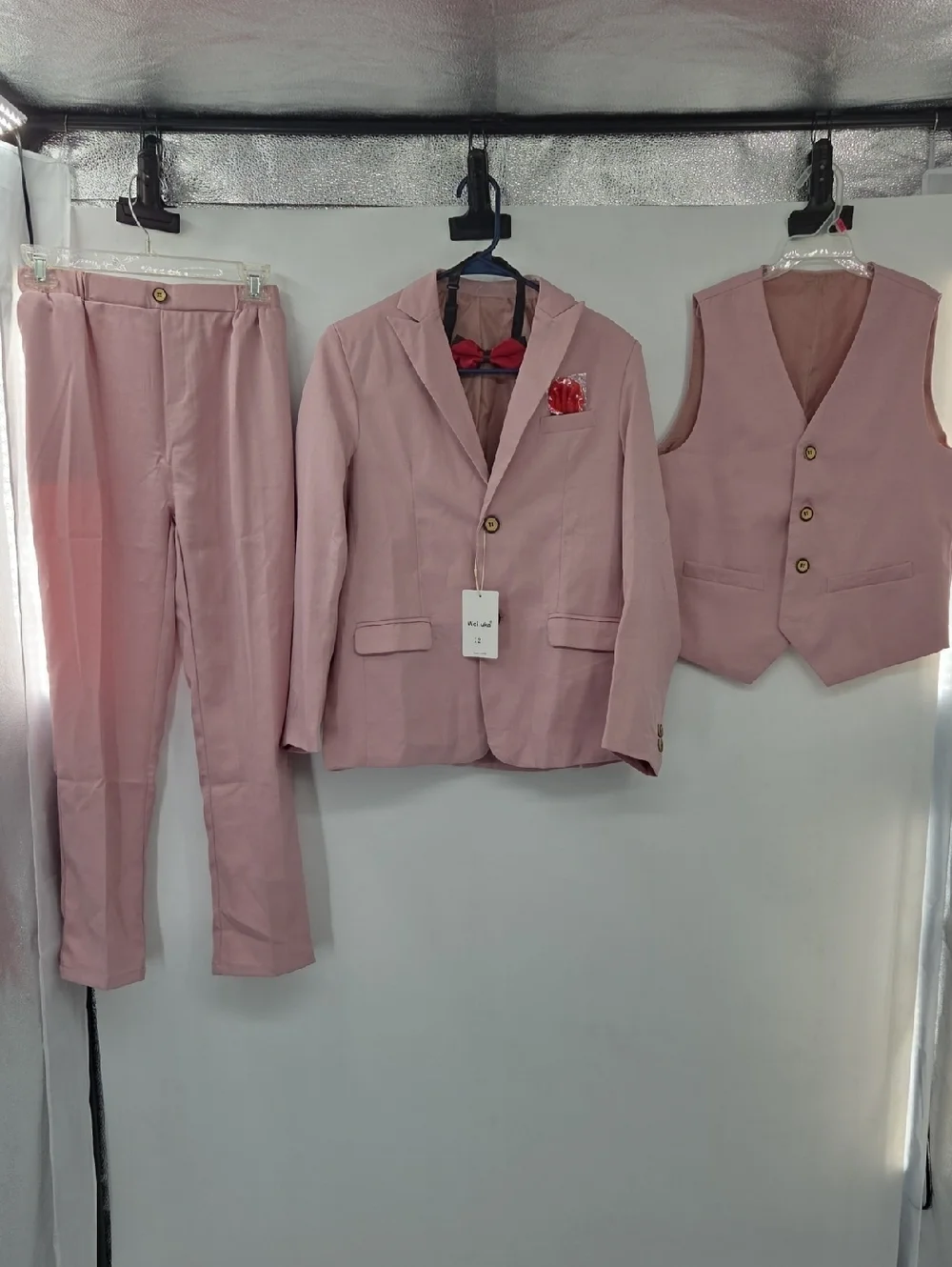 Boys Light Pink Four-Piece Tailored Suit with Vest And Bow Tie NWT